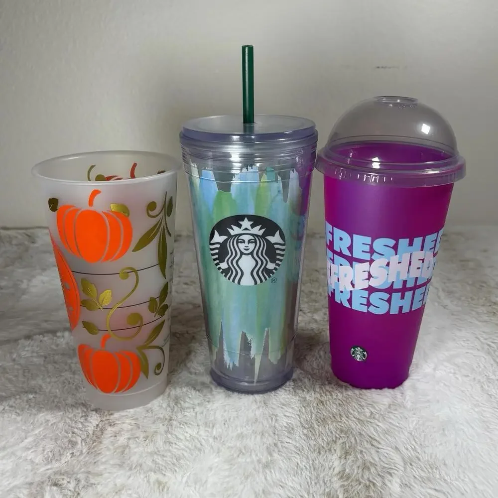 Starbucks Cold Cup Bundle | Hello Pumpkin, Watercolor Tumbler, Refresh Pink